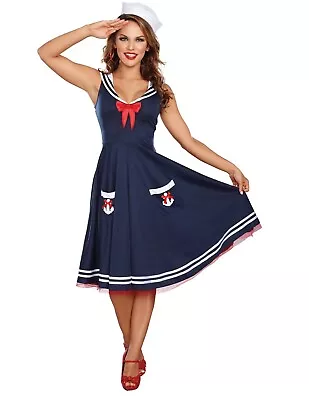 Adult's Womens All Abord Retro Navy Sailor Dress Costume Size XL Nautical NWT • $29