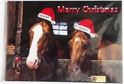 Horse Christmas Card With Xmas Hats As They Are Or Decorated With Envelope • £2.99