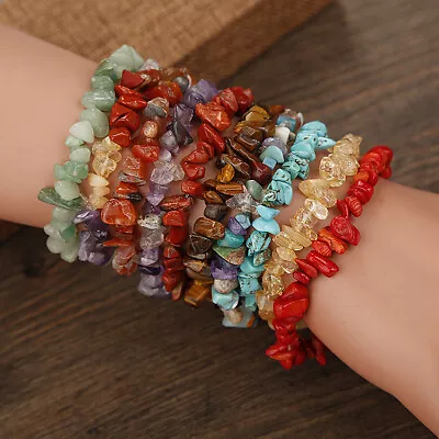 Gemstone 5-8mm Chip Beads Stretchy Bracelet Reiki Chakra Fashion Jewelry • $1.08