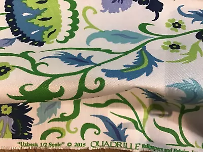 Quadrille  “Uzbeck 1/2 Scale “ Linen Blend Fabric Blues And Green BTY • $80