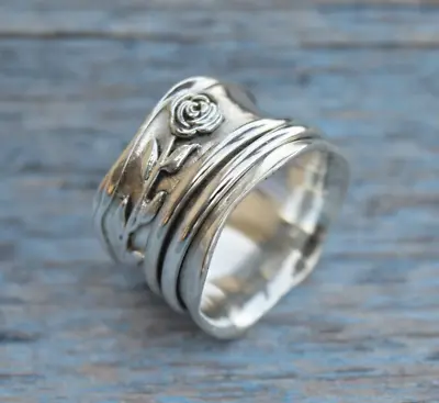925 Sterling Silver Band& Spinner Meditation Ring Handmade Ring All Size-q-09 • $10.53