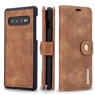 Samsung S10 Plus S10e S9 Luxury Genuine Leather Wallet Card Magnetic Case Cover • $28.49