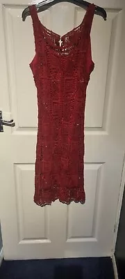 £20 • Buy Vintage Charlotte Halton Red Crochet Sequin Dress Size 12