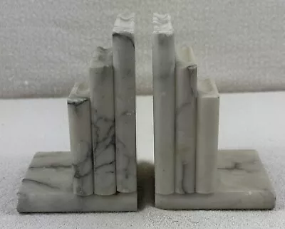 Hand-Carved 1970s Italian Carrara Marble Bookends- A Pair • $130.99