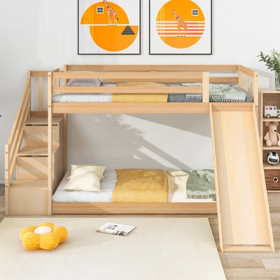 £299.99 • Buy 3FT Single Wooden Bunk Beds Kids Sleeper With Slide And Ladder Cabin Bed Natural