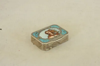 Vintage 800 Silver Enamel Faux Turquoise Botticelli’s Venus Portrait Pill Box • $199.99