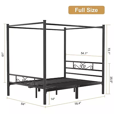Codesfir Metal Canopy Bed Frame Four-Poster Canopied Platform Bed Full/Queen • $124