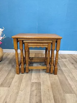 Vintage Mid Century Light Oak Solid Wood Nest Of Tables  • £70