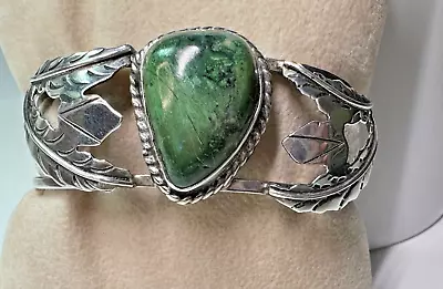 Vintage Navajo Sterling Silver Turquoise Open Cuff Bracelet 28.5 Gr - Estate • $125