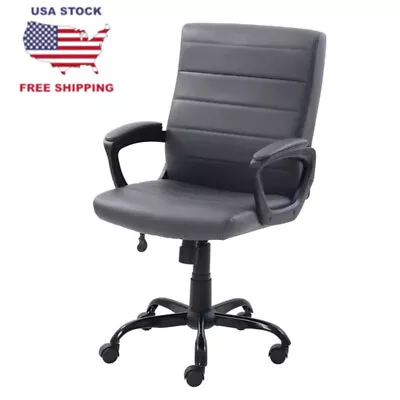 Bonded Leather Mid-Back Manager's Office Chair Ergonomic Computer Chair Gray US • $127.50