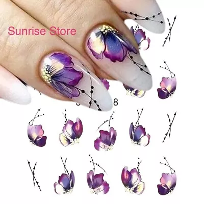 Nail Art Water Transfer Sticker STZ-508 Purple Flower  Petals Decals Manicure • $2.49