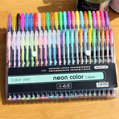 48x Gel Pen Set Metallic Pastel Glitter Neon Gel Pens For Adults Colouring Books • £8.99