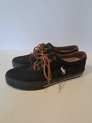 MENS POLO RALPH LAUREN Shoes Size 8.5D LOW Canvas Upper BLACK Gray Pony Logo • $19.99