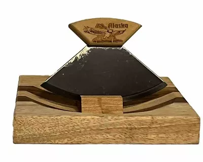 Alaska Ulu Knife Blade & Small Wood Cutting Board / Chopping Bowl Set Bird Hawk • $22.49