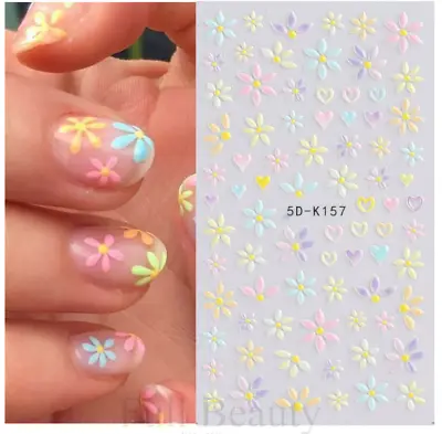 5D Nail Stickers Embossed Daisy Flower Bride Decals Nail Art Decoration DIY K157 • $2.95