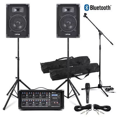 Complete Band PA System - Max Speakers 8-CH Mixer Amplifier Microphone Stands • £379