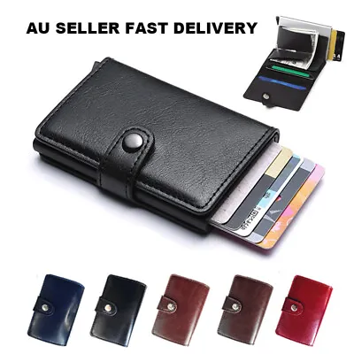 $7.95 • Buy Credit Card Holder Leather Wallet RFID Blocking Pop Up Slim Aluminum Card Case