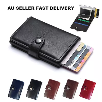 Credit Card Holder Leather Wallet RFID Blocking Pop Up Slim Aluminum Card Case • $7.95