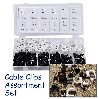 ROUND CABLE 390pcs CLIPS 4-12mm Assorted  Wall Tacks Wire Cord Tidy Holder • £9.69