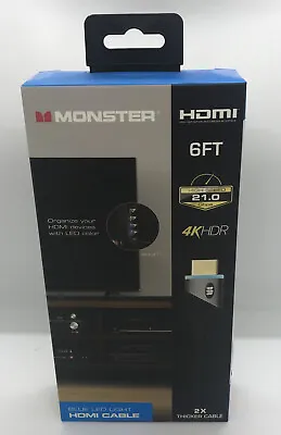 Monster HDMI Cable 4K HDR 6FT Blue LED Light Premium Gold Plated 21.0Gbps • $5