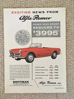 $6.17 • Buy Vintage Original Alfa Romeo Guilietta Spider Magazine Advert - US, 1960's