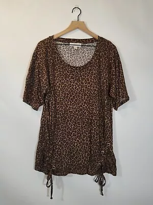 Michael Kors Cheetah-Print Lace-Up Tunic Brown Size L • $34