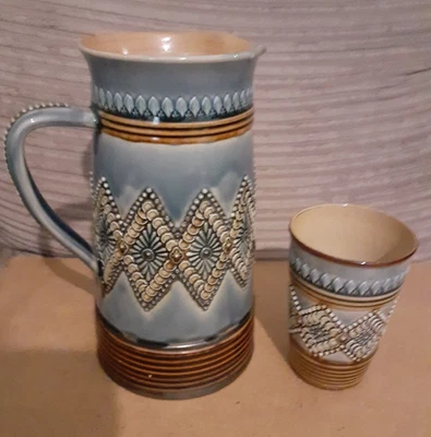 £99 • Buy Antique Doulton Lambeth Lemonade Jug Pitcher And Matching Beaker C1890