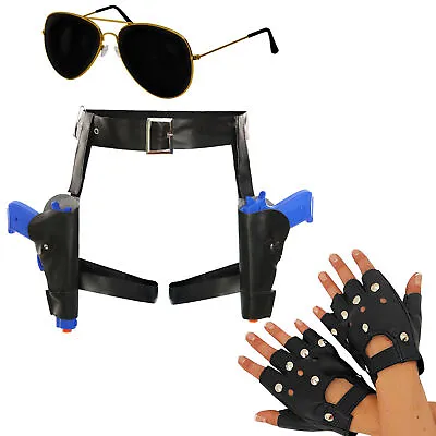 Lara Croft Tomb Raider Style Gloves Glasses & Twin Guns Set Fancy Dress • £8.40