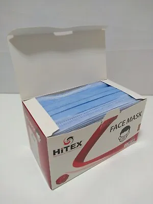 Box Of 50 HiTex Surgical Face Masks Disposable Medical Dental PPE 3ply • £5.99