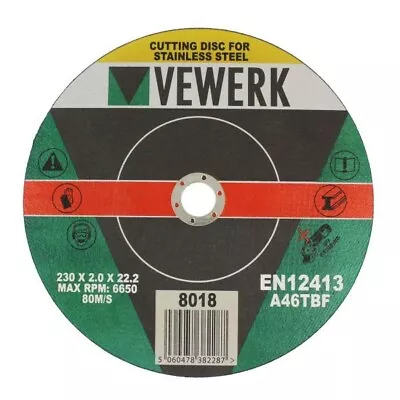 VEWERK (9 ) 230mm X 2.0mm Thin Stainless Steel Metal Cutting Discs PACK OF 10 • £19.95