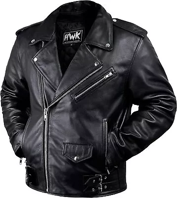 HWK Brando Leather Motorcycle Jacket W/Removable CE Armor For Men XL - Black • $35