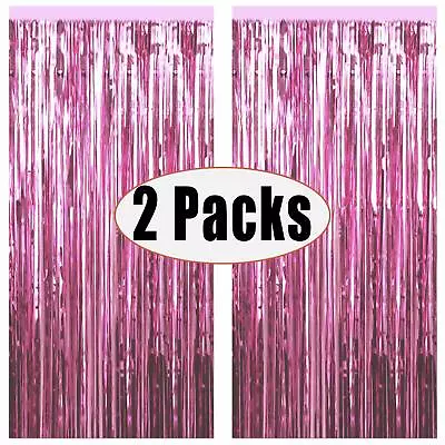 PINK Tinsel Curtain Foil Metallic Fringe Valentines Party Decor Baby Shower 3x8' • $9