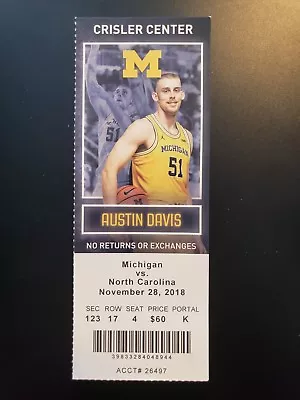 2018 Michigan Wolverines Vs North Carolina Tar Heels Basketball Ticket Stub Nice • $9.99