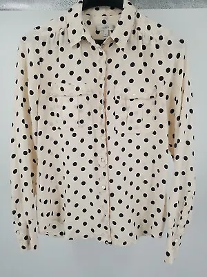 J. Crew Women's Polka Dot Silk Blouse Button Up Shirt Top Long Sleeve Beige 4 • $29.98