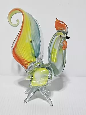 Vintage Murano Style Hand Blown Art Glass Rooster Chicken Bird Figurine 7  Tall • $39.99