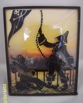 Vtg Reverse Painted Silhouette Convex Bubble Glass Framed Picture 2 Pirates • $15