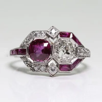 Victorian Edwardian Ring 2.2Ct Simulated Ruby Engagement Ring 14K White Gold • $294.71