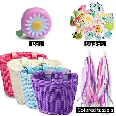 Kids Bicycle Basket Girls Boys Tricycle Bike Pannier Streamer Bell Stickers DIY • $21.99