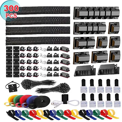 300Pcs Cable Management Kit Wire/Cord Organizer Zip Ties Holder Clips Adhesive • $11.99