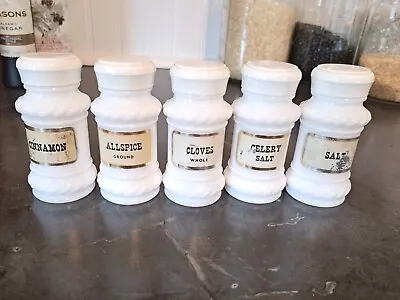 Set Of 5 Vintage Milk Glass Spice Jars • $10.50