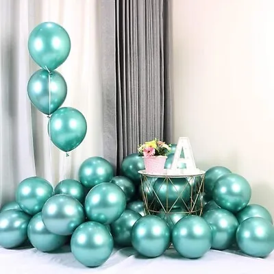 50 Green Metallic Balloons Chrome Shiny Latex 12 Thicken For Wedding Party Baby • $10.80