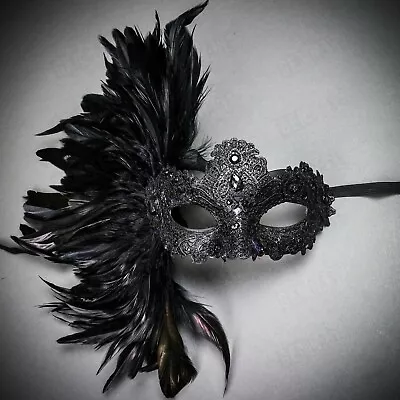 Black Feather Venice Women Masks Phantom Men's Couple Masquerade For Prom Party • $28.99