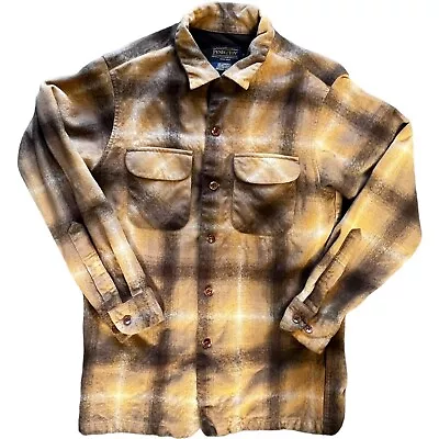 Pendleton Brown Tan Ombre Plaid Original Board Shirt 100% Virgin Wool Men Medium • $50