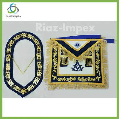 MASONIC PAST MASTER HAND EMBROIDERY APRON And CHAIN COLLAR • $119.99
