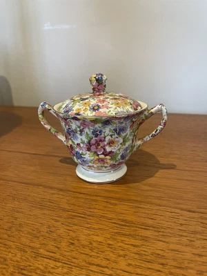 £14.99 • Buy Vintage James Kent Du Barry Chintz Lidded Sugar Bowl Jar Pot 2 Handles 