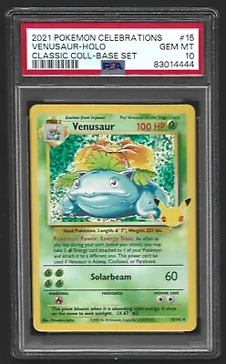 Pokemon PSA 10 GEM MINT Celebrations Venusaur 15/102 Classic Collection Holo • $46.95