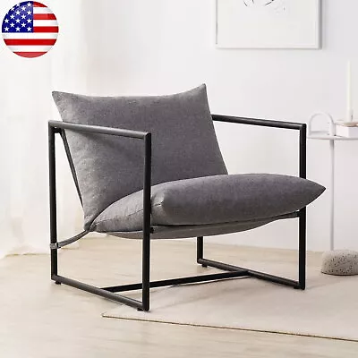 Metal Framed Sling Accent Chair Light Grey Sturdy Durable Ultra-Comfortable New • $179.19
