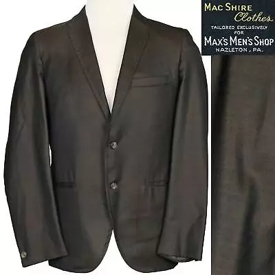 50s Vintage Sharkskin Suit Jacket + Pants Espresso Brown Narrow Lapel 40/42 • $235.97