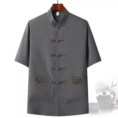 Mens Ethnic Chinese Shirt Tee Top Embroidered Tang Suit Training Tai Chi Kung Fu • £19.79