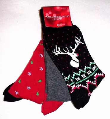 Men's Three Pair Assorted Holiday Crew Socks - Shoe Size 7-12 - New With Tag • $9.99